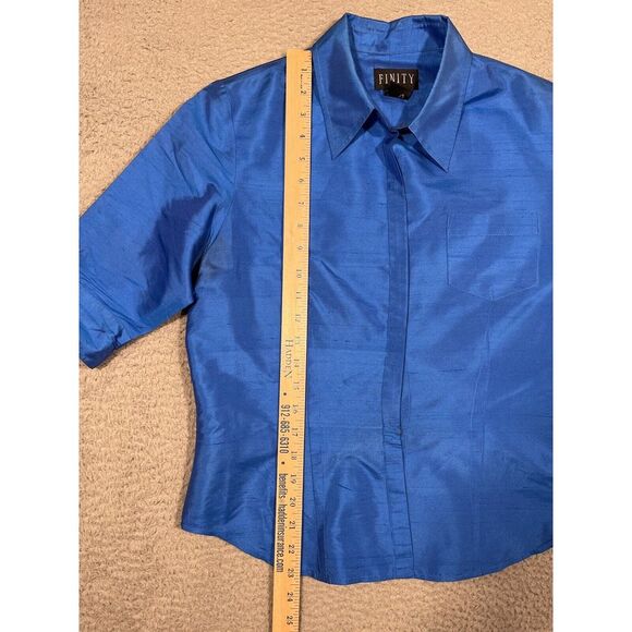 Vintage Finity Blouse 100% Silk Blue Button Up Short Sleeve Collared Size 10‎ - Picture 3 of 7